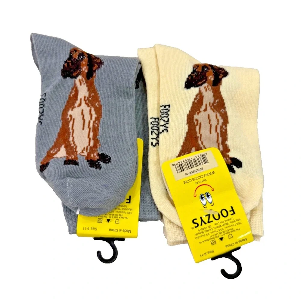Foozys Women's Novelty Socks 2 Pair Set; Great Dane; Yellow & Grey; Women's 9-11